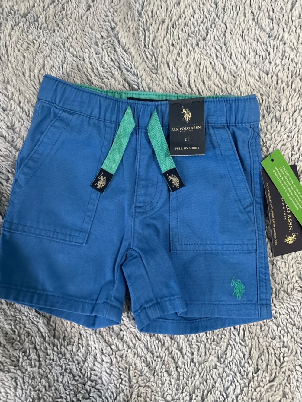 U.S. Polo Assn. Blue Pull-On Shorts with Green Drawstring